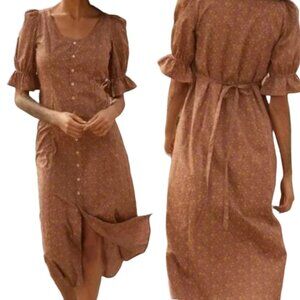 Christy Dawn Rust Floral Button-Front Midi Dress